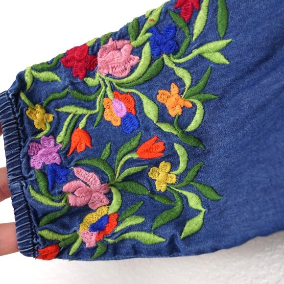 Peek‎ Kids Embroidered Denim Dress M 6–7 Floral Boho India - Picture 4 of 8